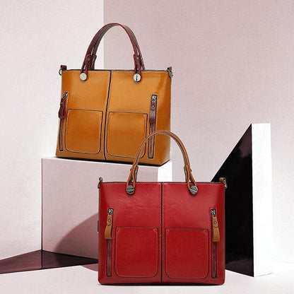 Cera - Double Front Pocket Vintage Tote Handbag | Bowlift