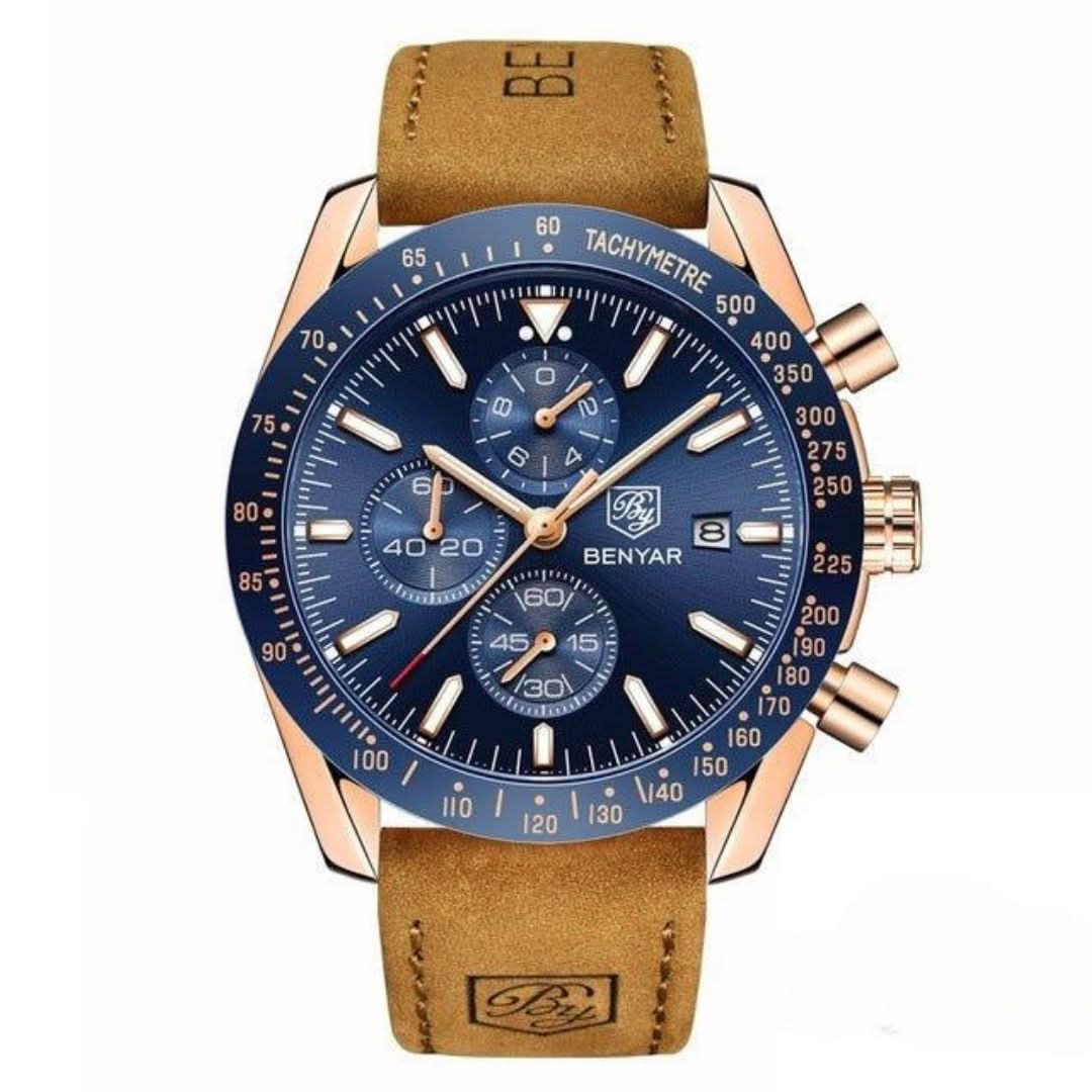 Skanto | Men's Water-Resistant Quartz Watch with Leather Strap