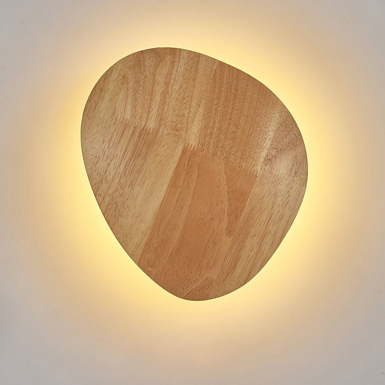 Skanto | Modern Minimalist Round Irregular Oval Wood LED Wall Lamp for Living Room