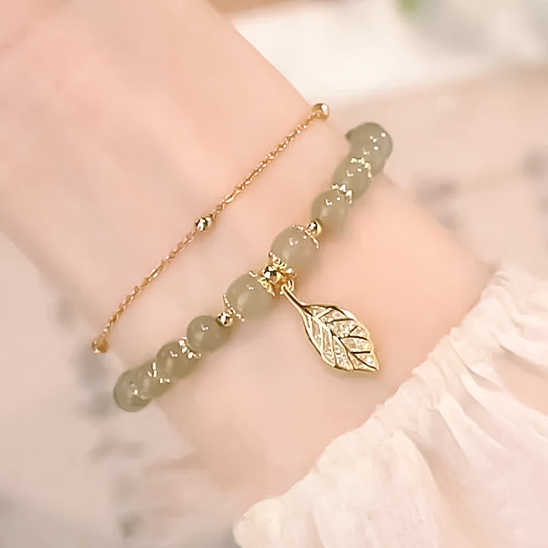 Skanto | Hetian Jade Leaf Gold Bracelet
