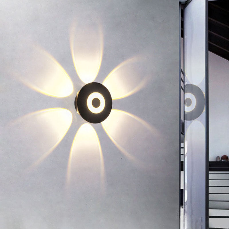 Modern Scandinavian LED wall light with round aluminum shade for the terrace