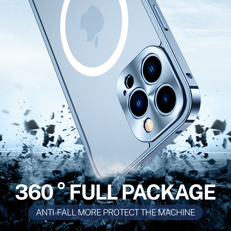 Magnetic charging case with metal frame for iPhone