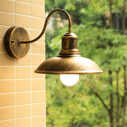 Retro Loft Dome Iron Outdoor Waterproof 1-Light Bent Arm Wall Sconce Lamp | Bowlift