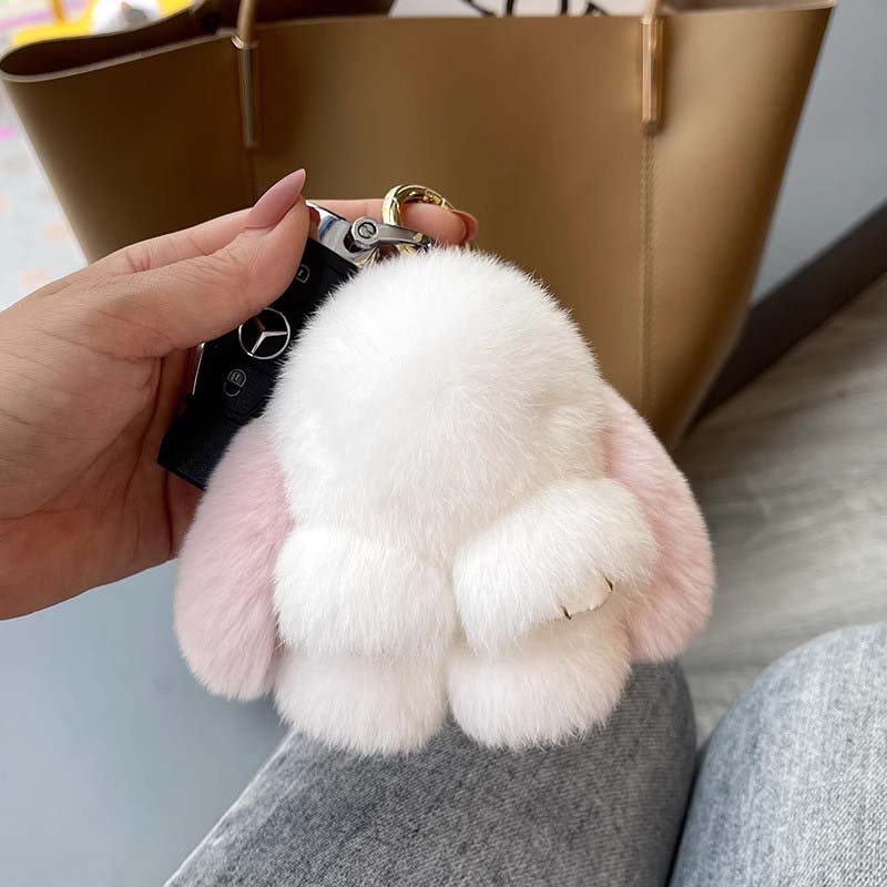 Handmade Keychains with soft Rabbit Pompom (Box Edition)