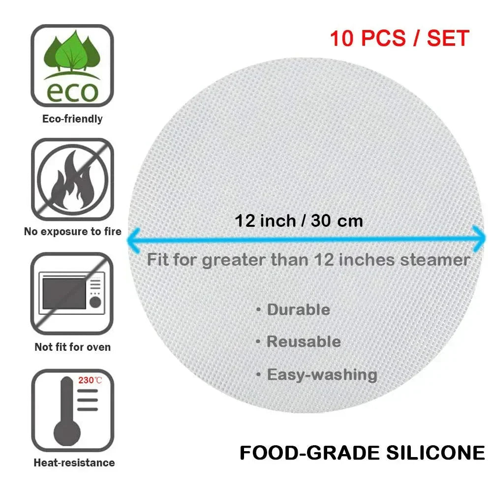 10Pcs Silicone Round Steamer Liners Non-stick Reusable Dehydrator Mats | Bowlift