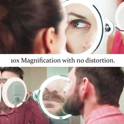 LED Magnifying Mirror with Flexible Gooseneck | 10x Magnification | Daylight LED | Cosmetic Mirror