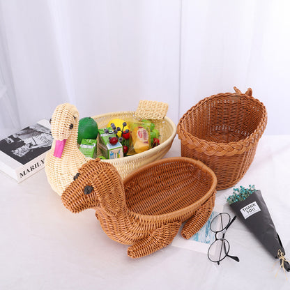 Decorative Woven Dog-Shaped Storage Basket Acalora