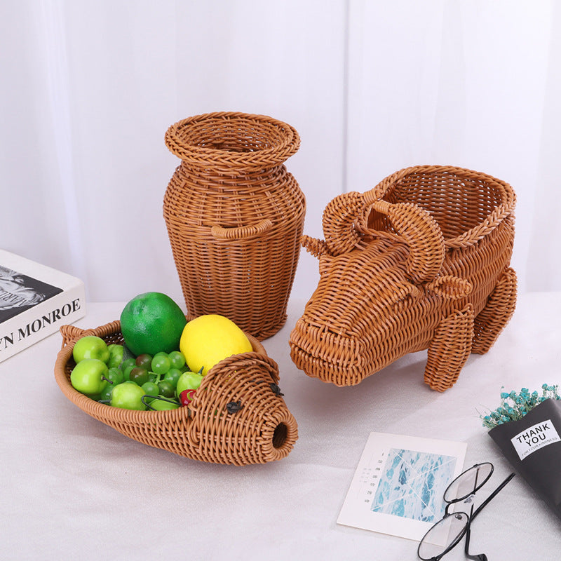 Decorative Woven Dog-Shaped Storage Basket Acalora