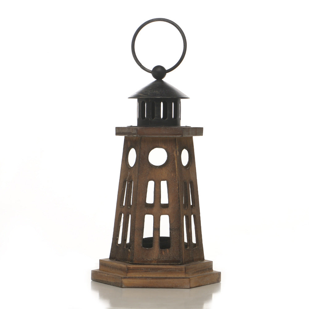 Handcrafted Hexagonal Wooden Lighthouse Tea Light Lantern Acalora