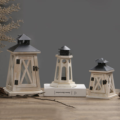 Rustic Wooden Glass-Paneled Lantern with Metal Roof and Latch Candle Holder Acalora