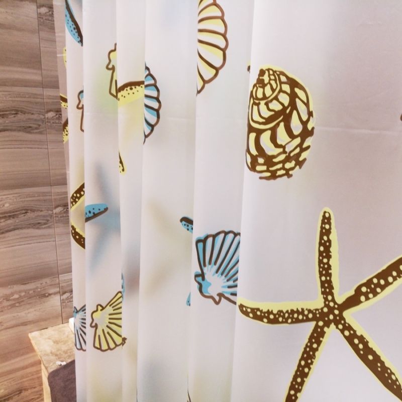 Coastal Sea Life Print Shower Curtain