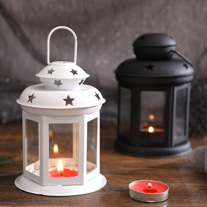 Mini Hexagonal Glass-Panelled Party Tealight Lantern with Star Venting and Carry Handle Acalora