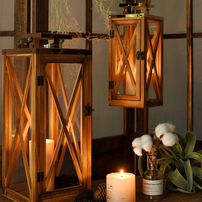 Handcrafted Cross-Frame Glass Lantern Candle Case with Hinged Door Acalora