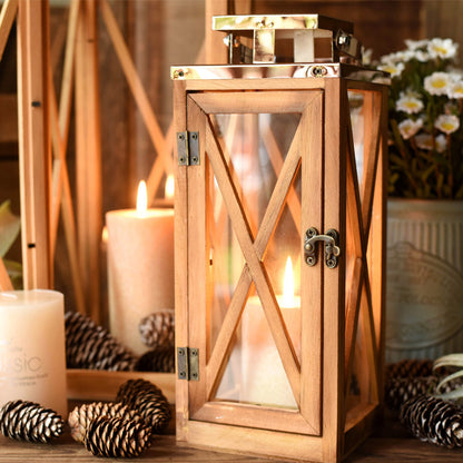 Handcrafted Cross-Frame Glass Lantern Candle Case with Hinged Door Acalora