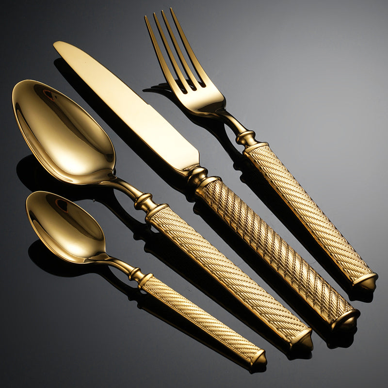 Realm Textured Gold Luxury Cutlery Set | Karnz