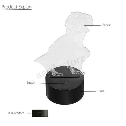 Skanto | Dinosaur Night Light - 3D Dinosaur Lamp - T Rex Night Light