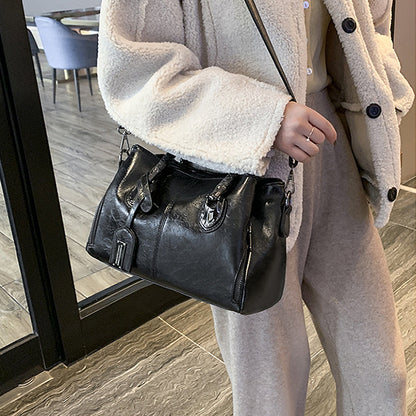 New handbags made of Boston oil wax leather, large soft leather tote bag