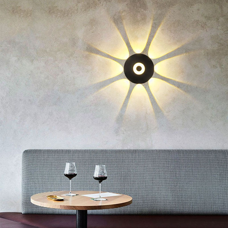 Modern Scandinavian LED wall light with round aluminum shade for the terrace