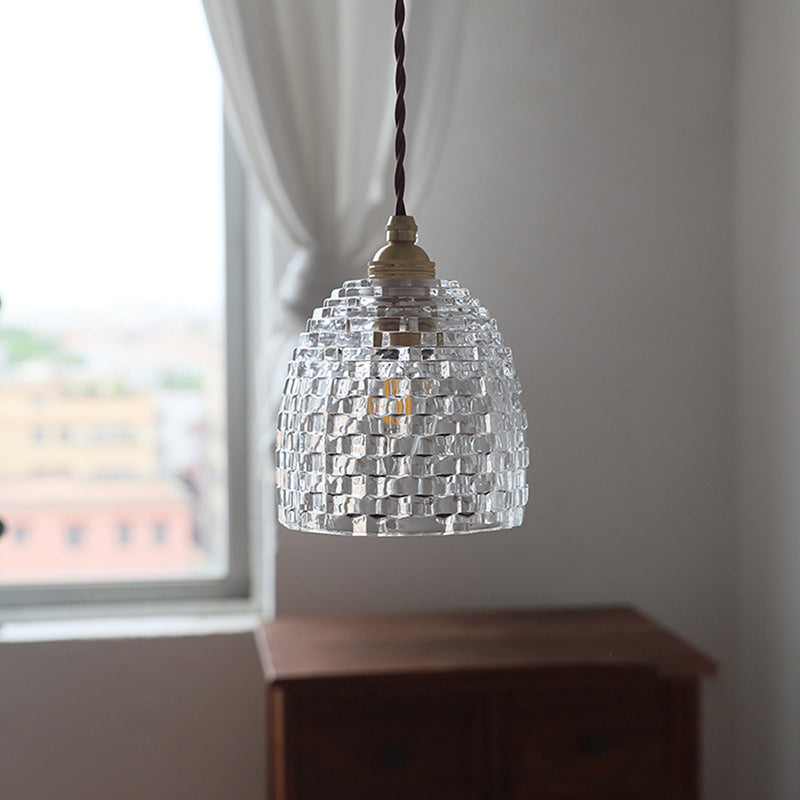 Skanto | Traditional French Brass Diamond Glass Flower Shape 1-Light Pendant Light for Living Room