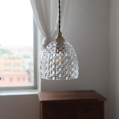 Skanto | Traditional French Brass Diamond Glass Flower Shape 1-Light Pendant Light for Living Room