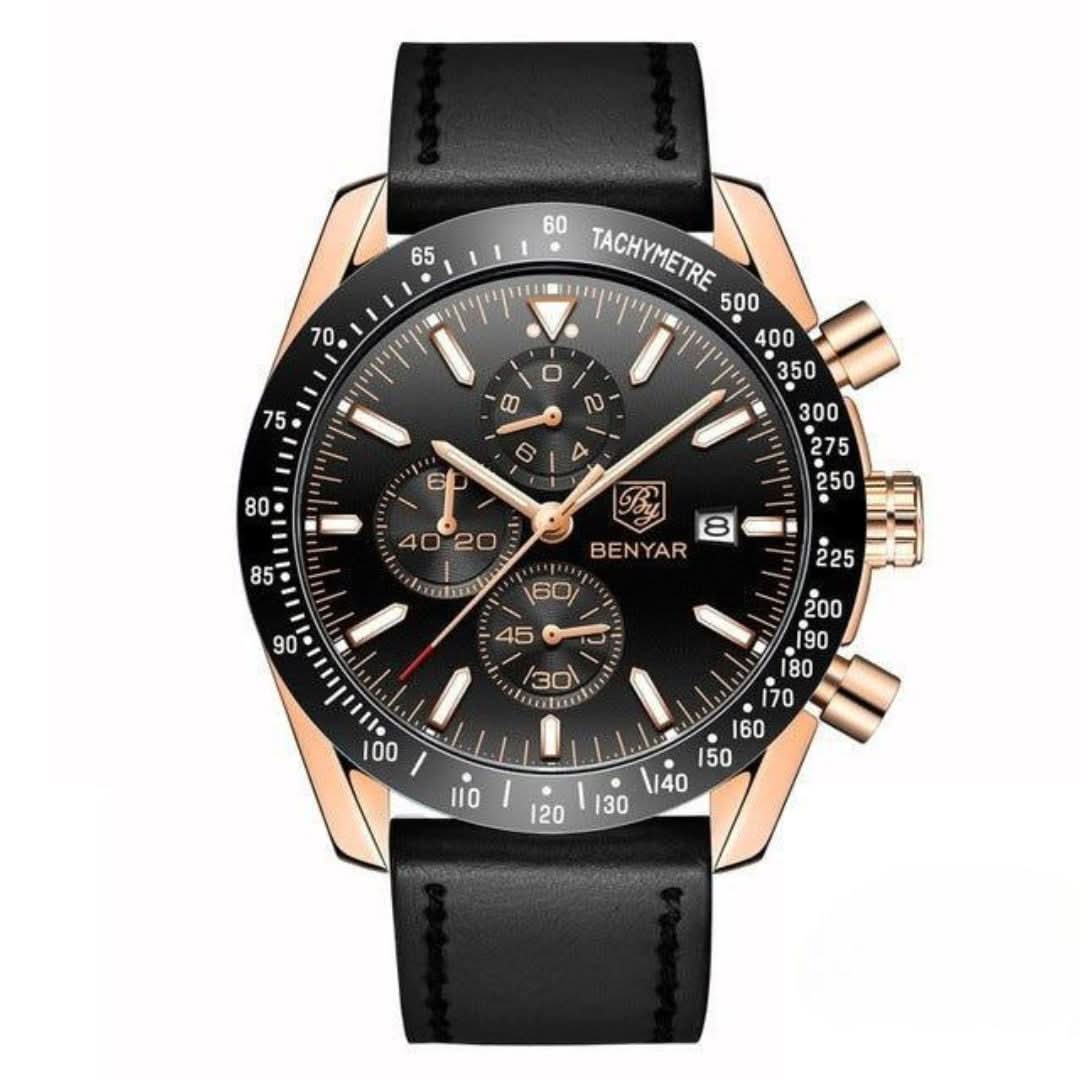 Skanto | Men's Water-Resistant Quartz Watch with Leather Strap