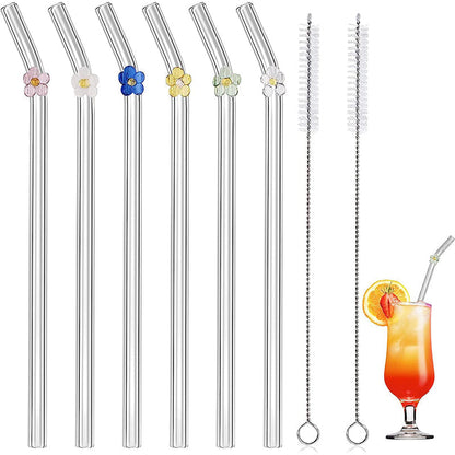 6 PCS Reusable Stained Glass Straws with Cleaning Brush | Bowlift