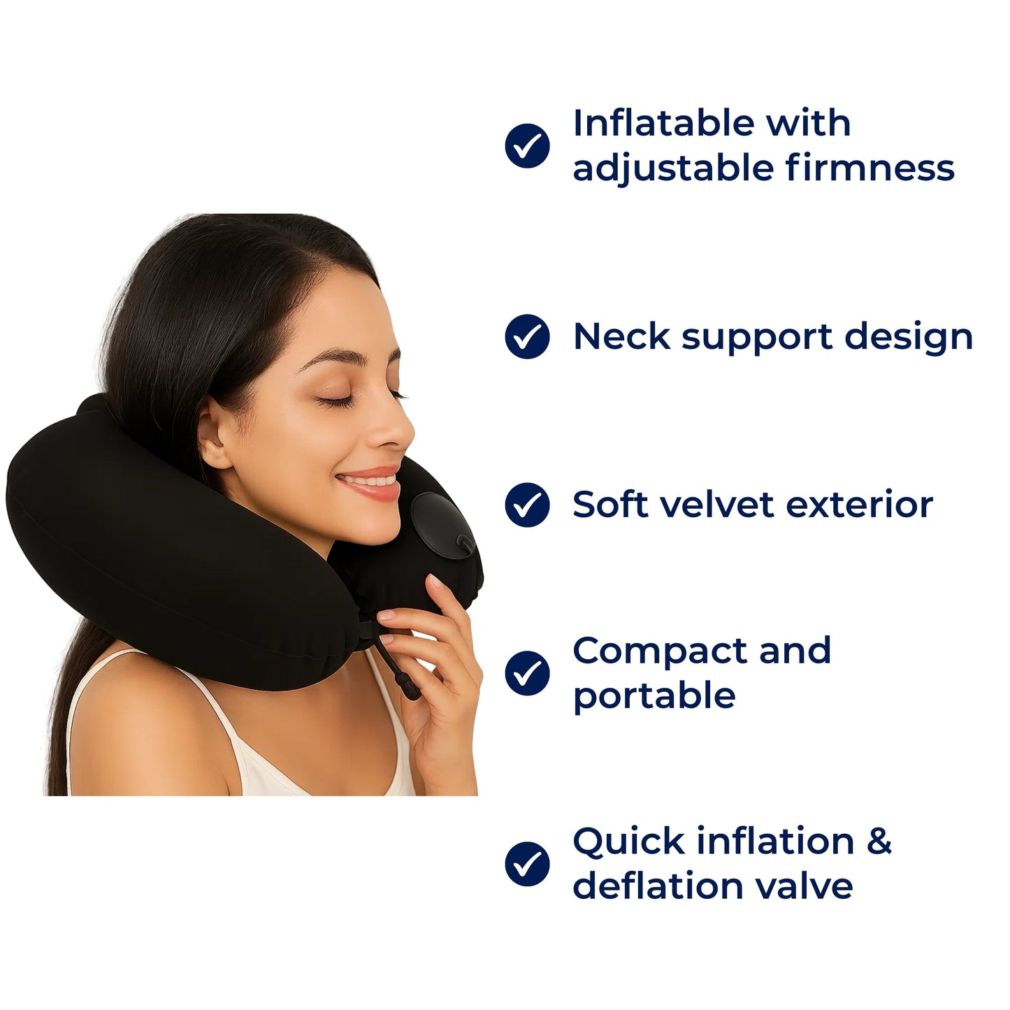 TravelThrive | Inflatable Travel Neck Pillow – Adjustable Firmness – Soft Velvet Cover – Neck Pain Relief – Compact for All Journeys Bowlift