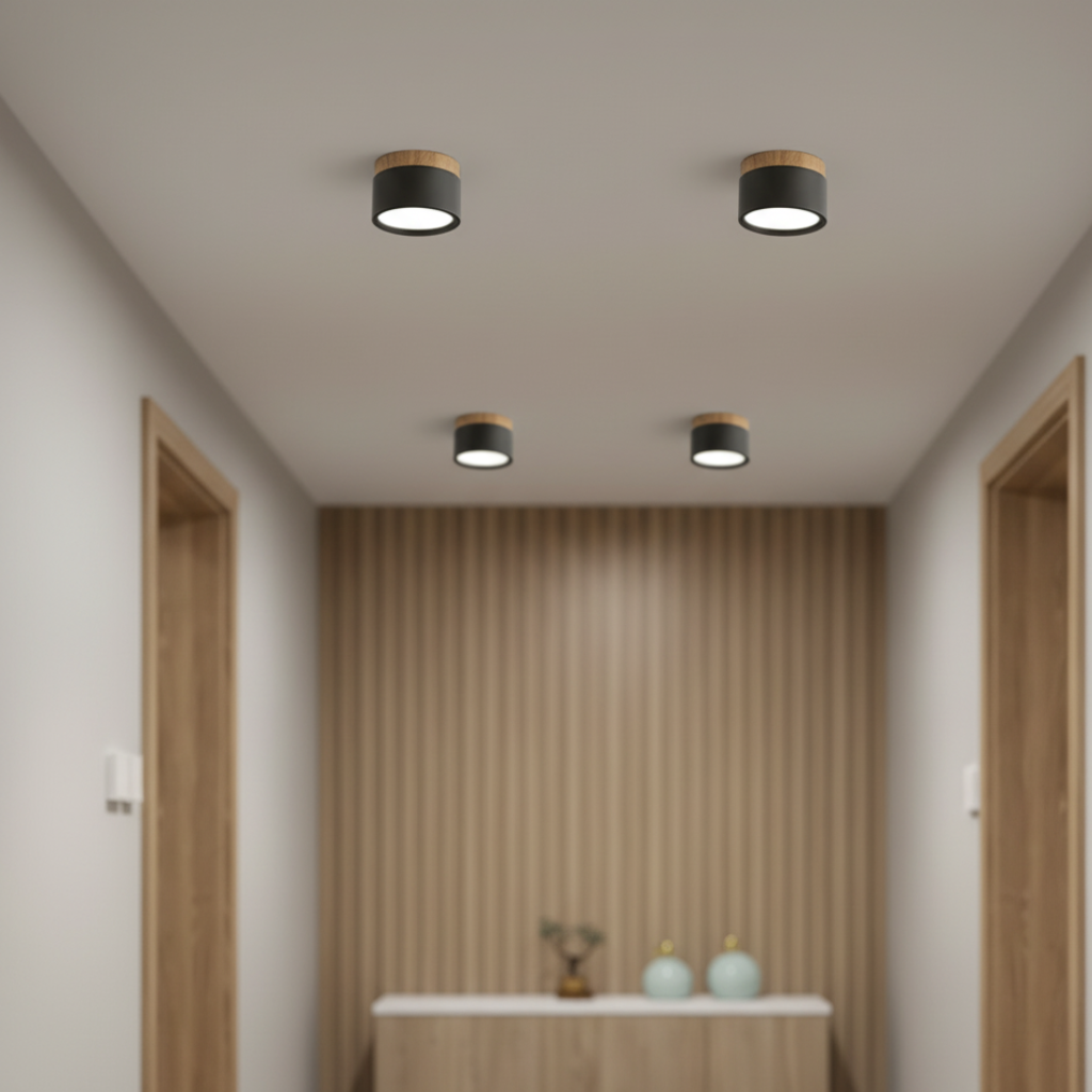 Button Wood-Accent Flush Mount