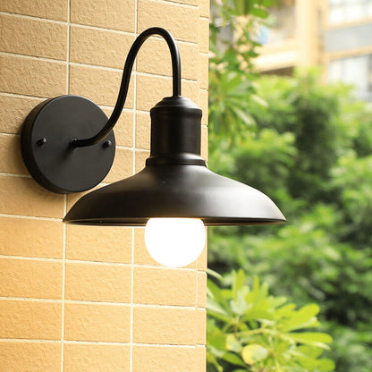 Retro Loft Dome Iron Outdoor Waterproof 1-Light Bent Arm Wall Sconce Lamp | Bowlift