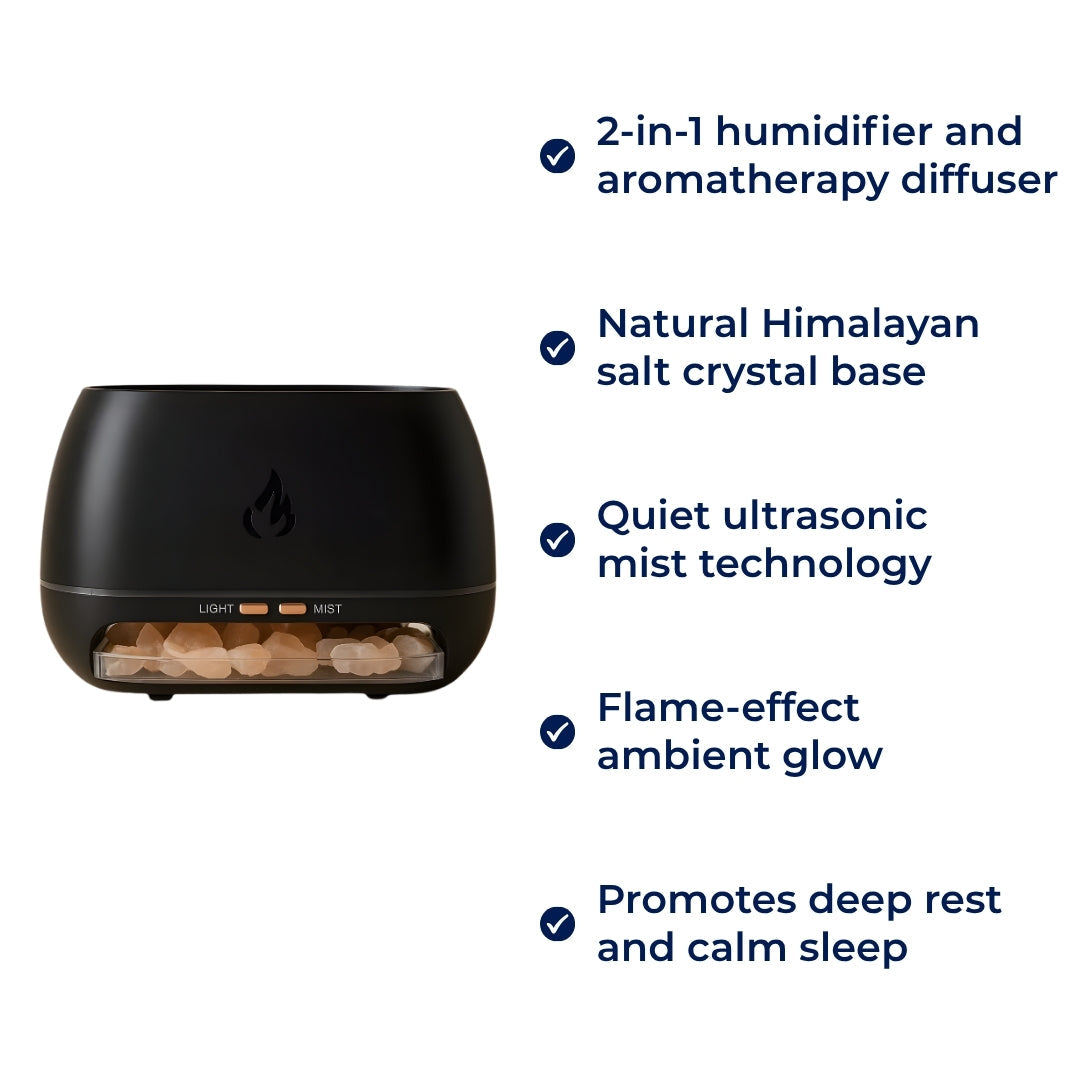 Soothes dry air and aids sleep – Himalayan salt crystal, quiet mist, and calming home environment wellness bowl