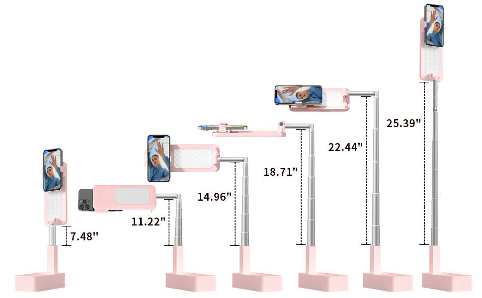 Adjustable 3ft Phone Stand with 360° Rotation, Built-in Light and Wireless Remote - perfect videography, vlogging or live stream Bowlift