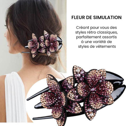 Double Flower Rhinestone Hairpin | Karnz
