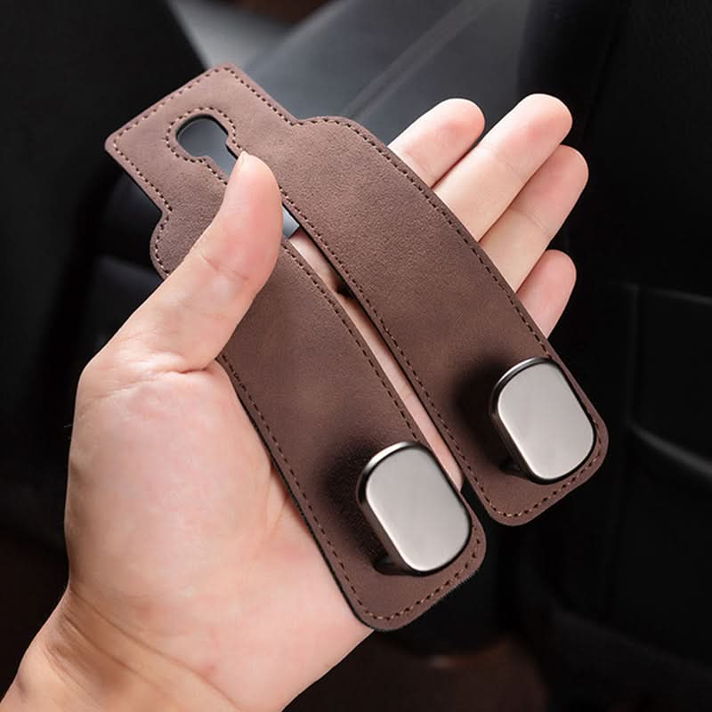 BowLift | Car Seat Back Double Hook with Phone Holder – PU Leather Organizer