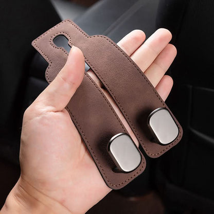 BowLift | Car Seat Back Double Hook with Phone Holder – PU Leather Organizer