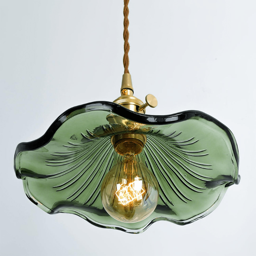 Skanto | Elegant Hibiscus Flower Pendant Lamp – Glass & Brass Hanging Lamp