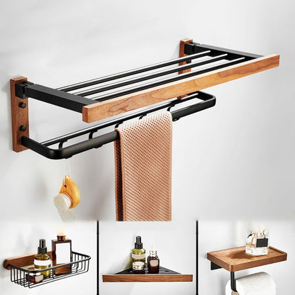 BowLift | Wood and Aluminum Bath Accessory Set Black Bathroom Accessory Kit