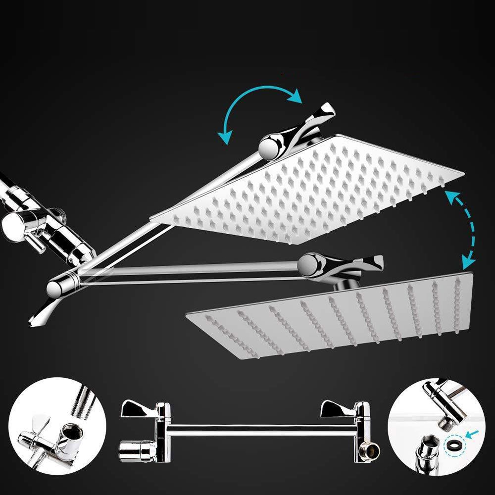 BowLift | Standard Double Shower Set Round Metal Adjustable Spray Pattern Shower Head in Silver
