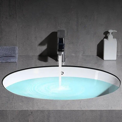 BowLift | Modern Under-mount Sink Oval Porcelain with Pop-Up Drain Sink
