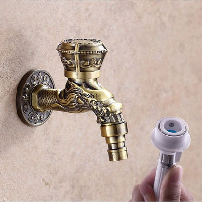 Skanto | Skanto Vintage Classic Faucet Water Lock Single Handle Dragon Engraving Wall Mounted Faucet