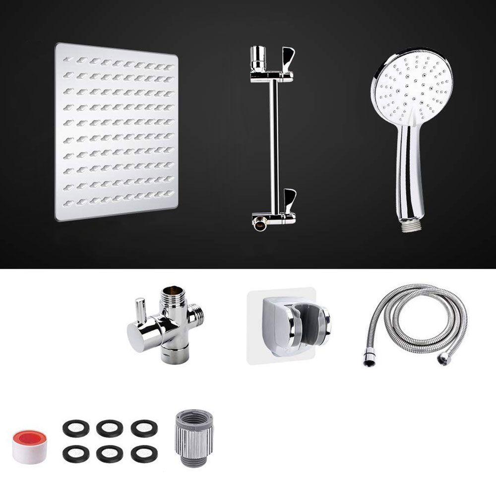BowLift | Standard Double Shower Set Round Metal Adjustable Spray Pattern Shower Head in Silver