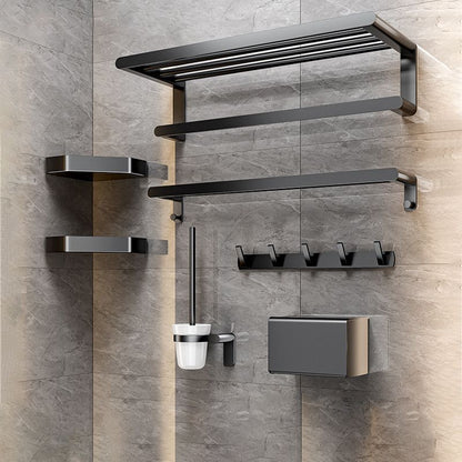 BowLift | Modern Bathroom Set with Bath Shelf/Towel Holder & Paper Holder Black Bathroom Hardware