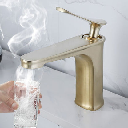 BowLift | 1 Handle Solid Copper Bathroom Sink Faucet Nordic Modern Vanity Faucet with Drain