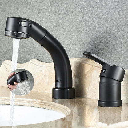 BowLift | Modern Style Sink Faucet Copper Handle Low Arc Pull-Out Sink Faucet
