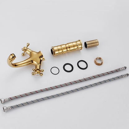 BowLift | Centered Basin Mixer Single Hole Bathroom Faucet with 2 Cross Handles