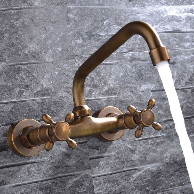 Industrial Bathtub Drain Cover, Wall Mounted, Solid Copper, Double Cross Handle, Low Arc Bathtub Faucet