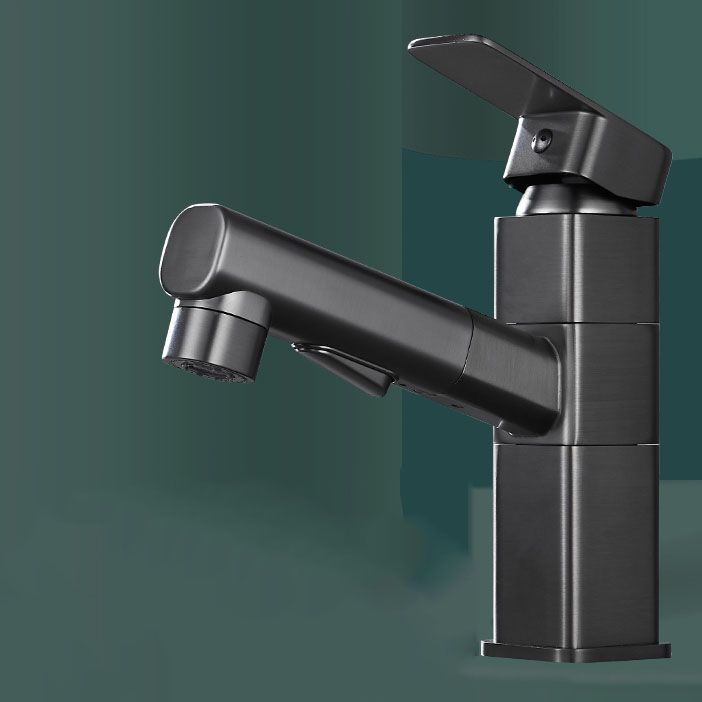 Bathroom vanity faucet with swivel spout, single-handle mixer with pull-out spray head