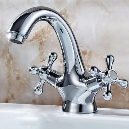 BowLift | Industrial Wide-Spread Bathroom Faucet with Dual Cross Handles – Brass Construction