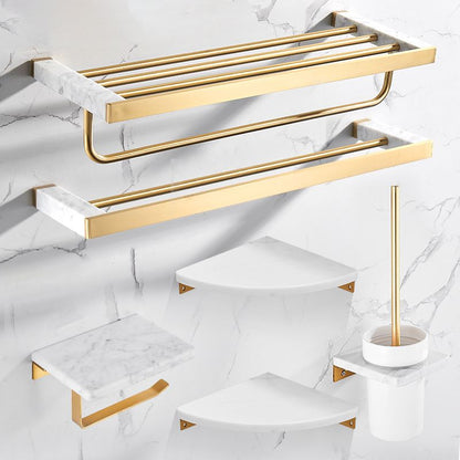 BowLift | Brushed Brass Bathroom Accessory Set Metal & Marble Bathroom Hardware Set with Bathtub Shelf