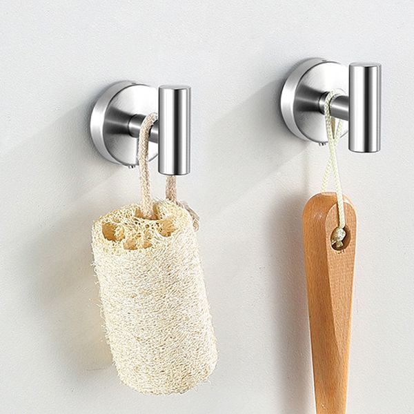 Modern bathroom accessory set made of brushed stainless steel, chrome-plated towel rail/ring & bathrobe hook