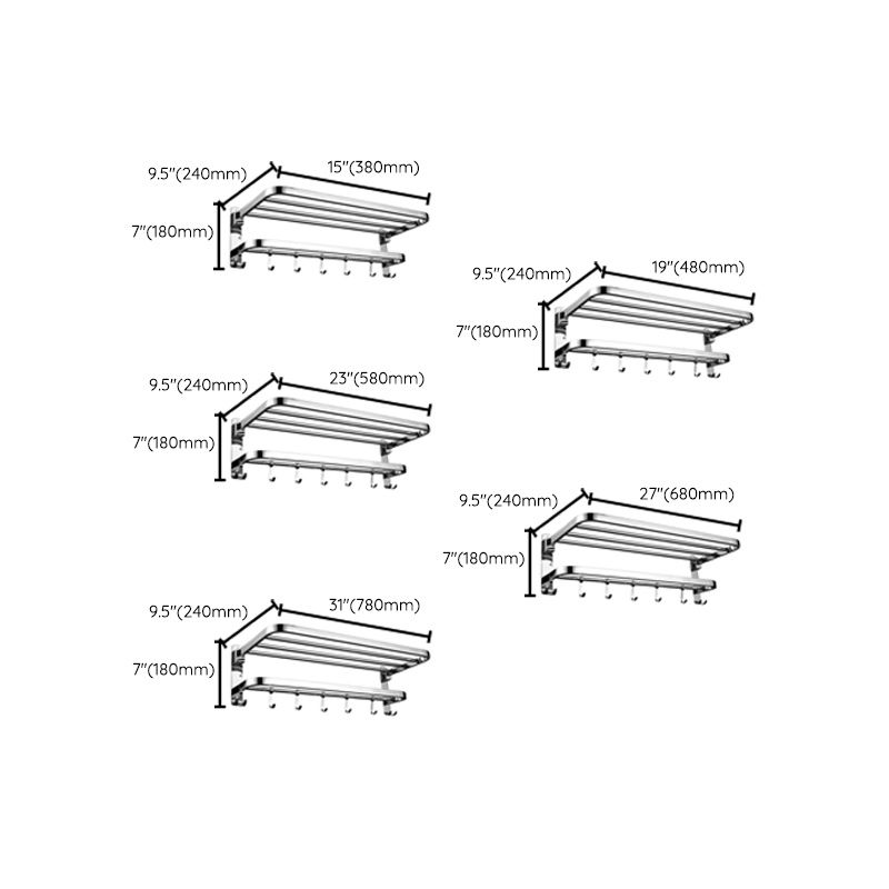 Contemporary bathroom accessory set made of chrome-plated stainless steel with bathrobe hook/towel bar